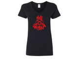 Satanism Ladies V Neck T Shirt Adult S-3X Ave Satana Hail Satan Fish Pentagram Inverted Cross Devil Worship Magic Magick Free Shipping Merch Massacre