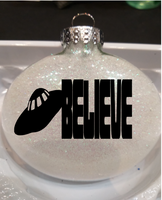 Paranormal Ornament Glitter Christmas Shatterproof UFO Believe Unidentified Flying Objects Cryptid Alien Aliens Sci Fi Free Shipping Merch Massacre