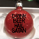 Satanism Ornament Glitter Christmas Shatterproof Drink Beer Hail Satan Ave Satana Pentagram 666 Devil Worship Halloween Free Shipping Merch Massacre