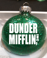 Office Ornament Glitter Christmas Shatterproof Dunder Mifflin Michael Scott Dwight Schrute Jim Halpert Comedy Funny TV Free Shipping Merch Massacre