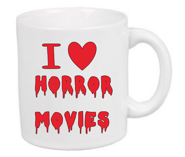 I Love Horror Movies Mug Coffee Cup White Scary Creepy Fan Collector Halloween Free Shipping Merch Massacre