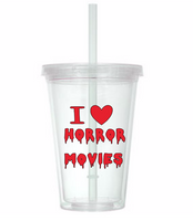 I Love Horror Movies Tumbler Cup Heart Bloody Violence Supernatural Funny LOL Horror Sci Fi Nerd Geek Halloween Free Shipping Merch Massacre