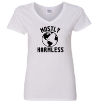 Hitchhikers Guide to the Galaxy Ladies V Neck T Shirt Adult S-3X Mostly Harmless Sci Fi BBC Science Fiction Douglas Adams Free Shipping Merch Massacre