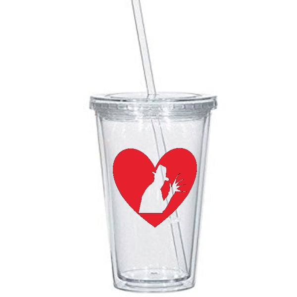 Clear Glass Straw with Red Heart
