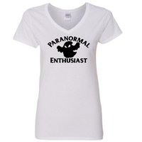 Paranormal Ghost Ladies V Neck T Shirt Adult S-3X Enthusiast Spirit Bigfoot UFO Cryptid Sci Fi Supernatural Funny LOL Free Shipping Merch Massacre