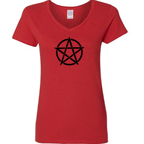 Wicca Ladies V Neck T Shirt Adult S-3X Witch Wiccan Witchcraft Magic Magick Pentagram Moons Star Chaos Sci Fi Horror Free Shipping Merch Massacre