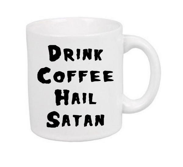 Satanism Mug Coffee Cup White Hail Satan Fish Inverted Cross Ave Satana Pentagram Devil Worship Satanic Horror Halloween Free Shipping Merch Massacre