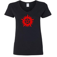 Supernatural Ladies V Neck T Shirt Adult S-3X Star Pentagram Winchester Sam Dean Brothers Saving People Hunting Things Free Shipping Merch Massacre