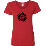 Supernatural Ladies V Neck T Shirt Adult S-3X Star Pentagram Winchester Sam Dean Brothers Saving People Hunting Things Free Shipping Merch Massacre