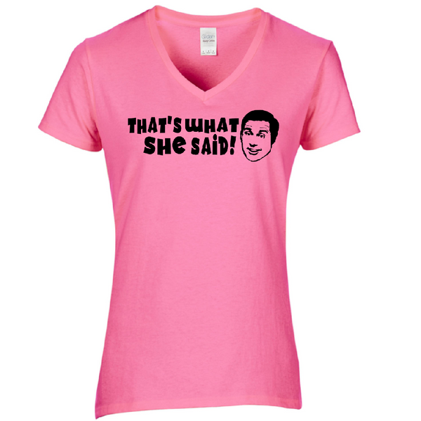 Office Ladies V Neck T Shirt Adult S-3X Michael Scott Dwight Schrute Dunder Mifflin Idiot That's What She Said Funny LOL Free Shipping Merch Massacre