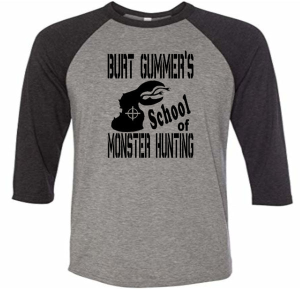 Tremors 3/4 Raglan Baseball Shirt Adult XS-3X Burt Gummer Graboid Horror Free Shipping Merch Massacre